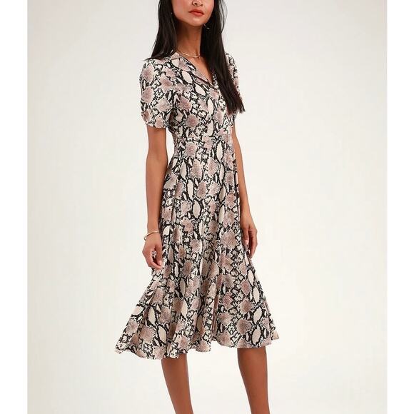 LULUS Let's Snake a Deal Collared Midi Shirt Dress Small S - Picture 11 of 11